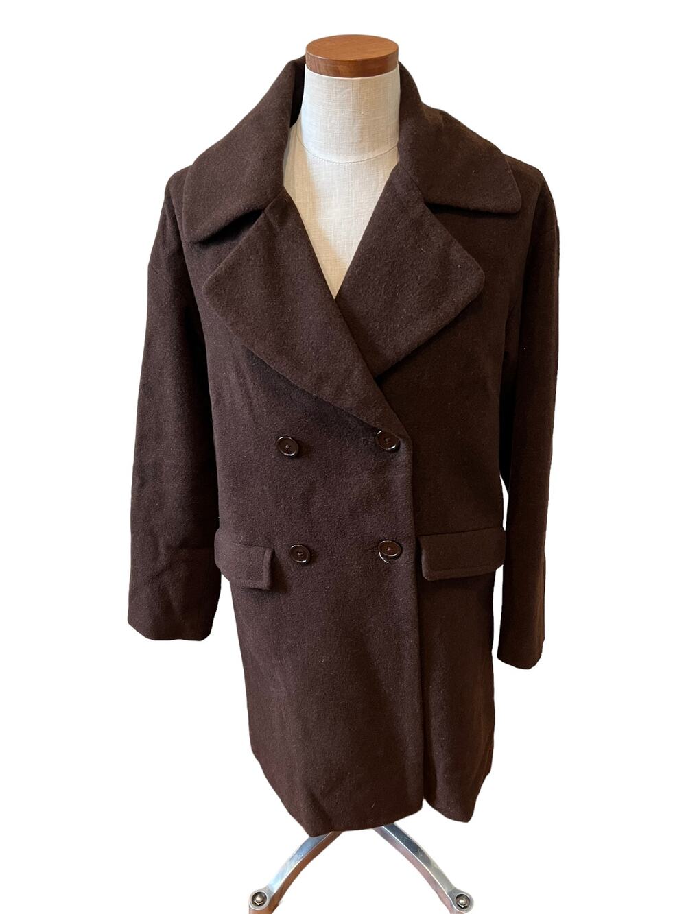 Garnet Hill Long Line Pea Coat Chocolate Brown 6